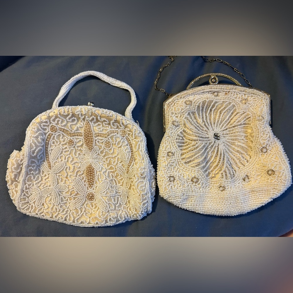 Cream Beaded Handbag Set